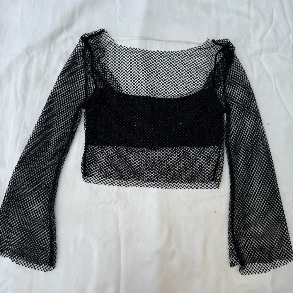 Black Mesh Long Sleeve Top
